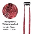 Glittering laser watermelon red tinsel hair extensions with clip-on design 50cm - Laser Watermelon Red