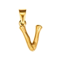 Bamboo style 18K gold plated titanium steel letter V pendant with textured finish - Letter V
