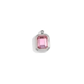 Square silver geometric pendant with emerald-cut pink stone and stainless steel frame - October (Rose Pink) / Steel