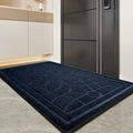 Navy blue rectangular geometric entrance mat with durable non-slip rubber backing - Mandala-Blue (Rubber Bottom)