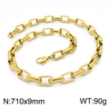 Golden stainless steel rectangle link chain necklace weighing 90g and measuring 710x9mm - Gold Necklace 71cm (KN202969-Z)