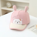Close-up of pink cotton baby cap with cute bunny embroidery and 3D ear detail - 48cm (5-18 Months) / Pink Rabbit
