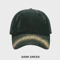 Casquette de baseball vert foncé avec broderie et détails usés de style vintage - M (54-58cm) / Vert Foncé