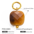 Bernsteinfarbener Anhänger aus 18k vergoldetem Edelstahl mit Größen- und Gewichtsangaben - Edelstahl Bernsteinfarbener Quadratischer Anhänger (PJ91168C)