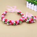 Rosafarbenes und rotes Rosen-Blumenkrone-Set mit passendem Armband und Bändern - Rot/Rosa