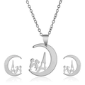 Silbernes Schmuckset mit Mond-Silhouette und Eiffelturm-Anhänger für Damen - Stahlfarbene Mondsichel Paar (2934)