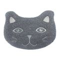 Gray cat-shaped PVC litter mat with non-slip texture and cute facial print - Cat / Gray