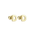 Polished gold stainless steel letter D stud earrings with secure ball screw backs - Letter D (T55662) / Gold