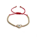 Red braided cord bracelet with gold beads and a heart-shaped evil eye pendant - Copper Beads Red Cord Heart Evil Eye / Copper Beads Red Rope