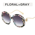 Floral round frame sunglasses with gray gradient lenses and pearl metal hinge detail - Floral + Gray