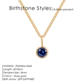 September birthstone sapphire pendant on rose gold stainless steel chain necklace - September Royal Blue - Rose Gold