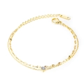 Dubbellaagse gouden roestvrijstalen ketting met een sprankelende zirkoniasteen - Golf Single Diamond Armband / Goud