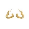 Golden heart-shaped stud earrings with refined radial wave texture in stainless steel - Radial Wave Pattern Gold Heart Stud Earrings (ZE0510)