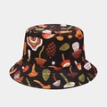 Detail of colorful mushroom and autumn leaf prints on a black cotton bucket hat - M (56-58cm) / Color 10