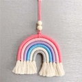 Handwoven rainbow car hanging in pink, blue and purple with wooden beads and tassels - 6-Layer Rainbow Style 6