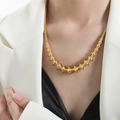 18K gold-plated titanium steel necklace with irregular spiral texture on model - Gold (P1778)
