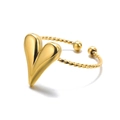 Detailed view of a gold heart-shaped ring featuring an elegant twisted rope band design - Interlocking Heart Rope