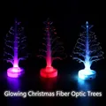 Glow fiber optic Christmas tree set in purple, red, and blue for desktop decor - LED Fiber Optic Christmas Tree