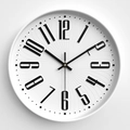Minimalist white round wall clock with spiral texture dial and black 3D numerals - White Dial White Frame