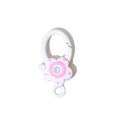 White spring ring connector with pink flower motif for DIY keychain crafting - White