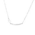 Minimalist pearl necklace with silver chain and Freedom engraved metal bar pendant - Eco-friendly Copper / White Gold