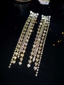 Elegant long silver tassel earrings with multiple rows of sparkling rhinestones - Silver Multi-row Inlaid Tassel