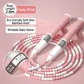 Pink and white beaded jump rope 2.8m with personalized name tag for school kids - Signature Pink Soft Bead Bamboo Joint Design