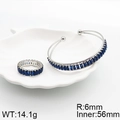 Conjunto de joyas plateadas con anillo y brazalete de cristal azul en bandeja de concha - Plata-Azul