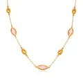 Golden stainless steel necklace featuring pink marquise-cut Czech glass pendants - Gold Pink