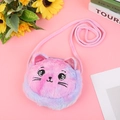 Close-up of cat-shaped plush crossbody bag with pink sequins and soft embroidery detail - Cat - Rainbow Purple