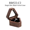 Hexagonal walnut wood ring box with black velvet single slot and clear window - No Engraving / Single Slot Black Velvet