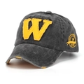 Dettaglio cappello baseball grigio slavato con ricamo W giallo e logo mild joker vintage - Nero