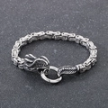 Silver Byzantine chain bracelet for men with dragon head and feather motifs - Steel / 19cm