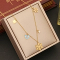 Gold stainless steel necklace with evil eye heart and snowflake charms in a jewelry box - Snowflake Star Heart Eye Style (3#)
