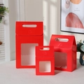 Three-piece red kraft gift bags with window display and sturdy carry handles - 15*10*6cm / Red