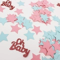 Pink and blue star confetti with red glitter Oh Baby cutout decorations for baby shower - Rose Gold Oh Baby + Pink Blue Star