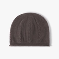 Deep brown cable knit beanie for women in thick jacquard wool for winter warmth - One Size / Brown
