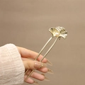 Épingle à cheveux dorée en U avec motif de feuilles de ginkgo et perle blanche élégante - Double Feuilles de Ginkgo Or (189) / Or