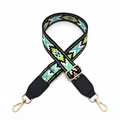 Detail of adjustable bohemian geometric pattern bag strap with gold lobster clasps - Blue Ethnic Style
