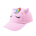 Detail der rosa Kinder-Baseballkappe mit Glitzer-Einhornohren und Regenbogen-Stickerei - Rosa Einhorn