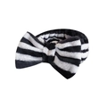 Elastic black and white striped coral fleece headband with a large plush bow decoration - Black & White Stripes