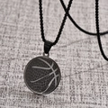 Men's basketball pendant necklace in black stainless steel with textured athletic design - Black Smooth