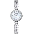 Silver jewelry watch for women with sparkling crystal bracelet and pearl dial - Silver (VNL2308 Silver Case White Dial)