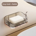 Translucent grey and gold wall-mounted soap dish with a cute silver bunny decoration - Translucent Grey Gold With Rabbit
