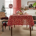 Christmas tablecloth with gingerbread man and snowman prints in a festive red cotton-linen blend - 140x260cm / Red Gingerbread Man