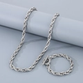 Silver stainless steel Cuban link necklace and bracelet set with T-bar toggle clasp - Twist Chain (8mm) / Bracelet 21cm / Steel
