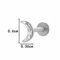 Silver crescent moon titanium stud earring with dimensions 0.6cm by 0.36cm - Moon Shape (T2525-5#) / Silver