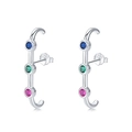 S925 Sterling Silber Ohrstecker mit blauen grünen und rosa runden Edelsteinen - 925er Silber / Silber