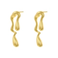 Detailed view of fluid golden drop earrings with irregular polished metallic texture - VE1095 Style / Gold
