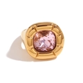 18K gold plated stainless steel ring featuring a large square-cut pink gemstone - US 6 / Rounded Square Flower Zircon Ring Pink
